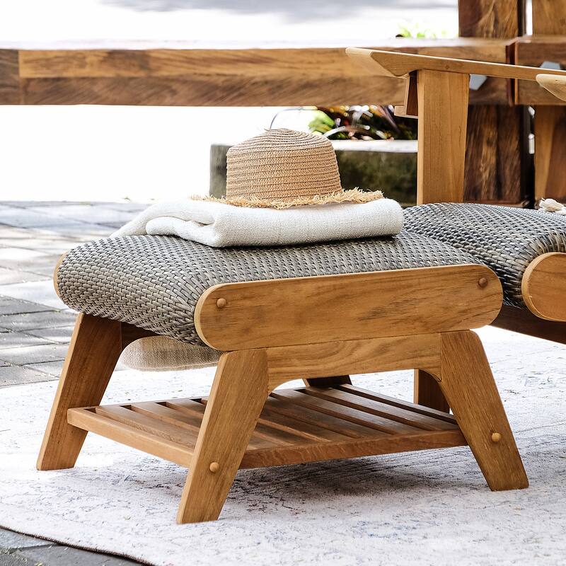 Cambridge Casual Camden Teak Patio Adirondack Chair Set with Padded Woven Seat - FREE Patio Cover