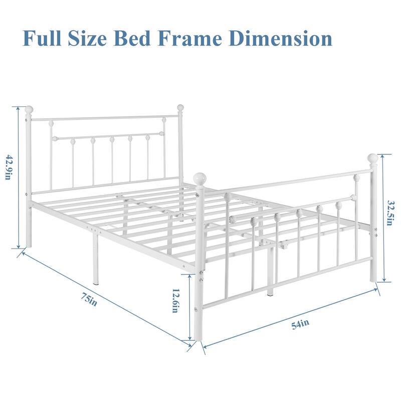 VECELOWhite Modern Bed Frame with Headboard and Footboard Sturdy Slat Support 12.6" Under-Bed Storage Space No box spring needed