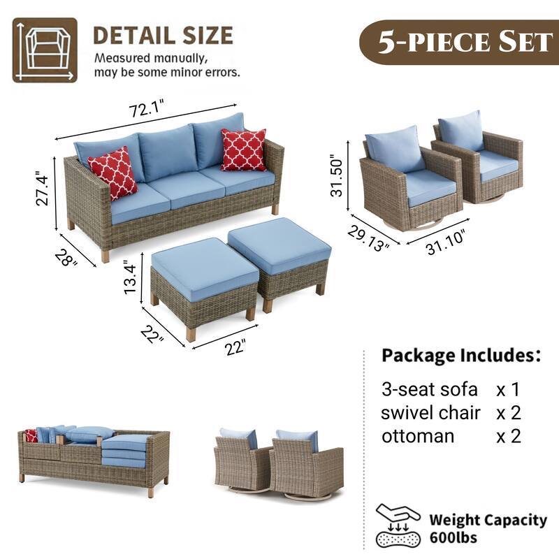 5-Piece Outdoor Wicker Patio Conversation Set