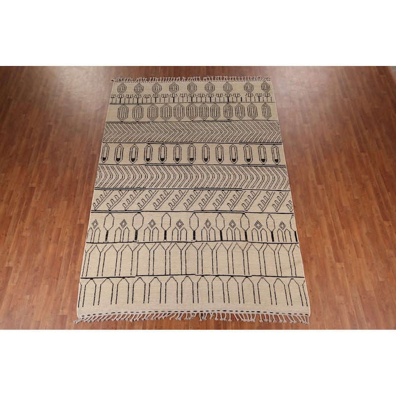 Geometric Moroccan Area Rug Handmade Wool Carpet - 7'10" x 11'1"