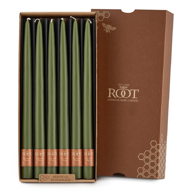 ROOT Hand Dipped Taper Candles - 12 Ct - Dark Olive - 12 X .88