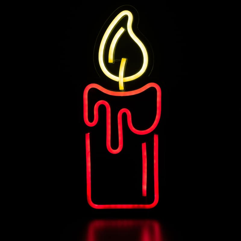 LED Candle Neon Lighted Christmas Wall or Window Decoration - 12"