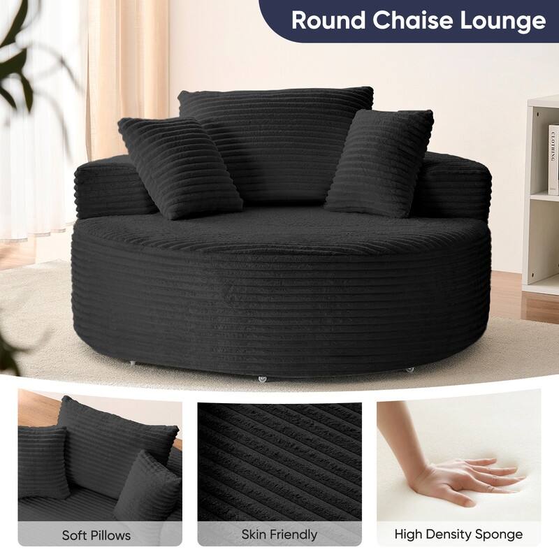 Corduroy Swivel Armchair with 360-degree Swivel, Deepseat Accent Barrel Round Sofa Chair with Pillows,Reading Chair