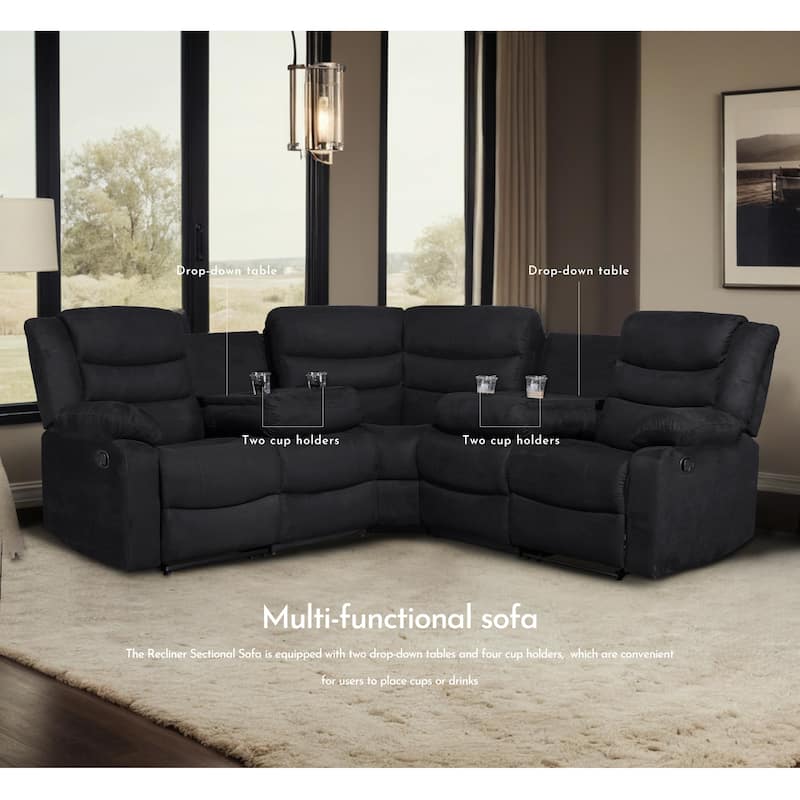 Recliner and Sectional Sofa Set, Suede 6-Piece Manual Reclining Sectional Sofa Set with Dropdown Table