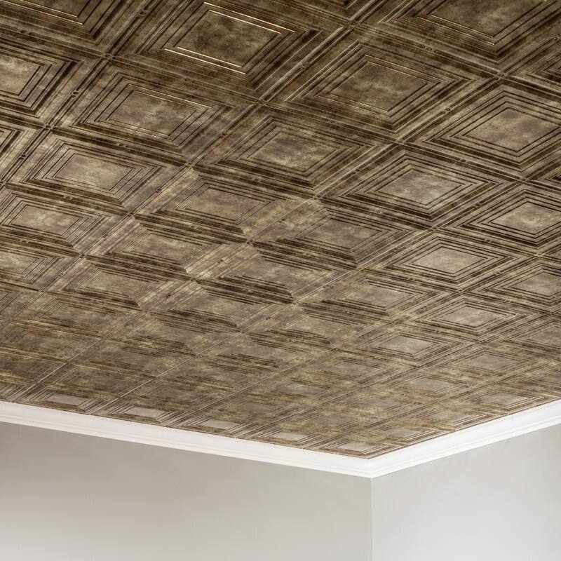 FASÄDE Portrait Decorative Vinyl 2ft x 4ft Glue Up Ceiling Panel in Bermuda Bronze (5 Pack)