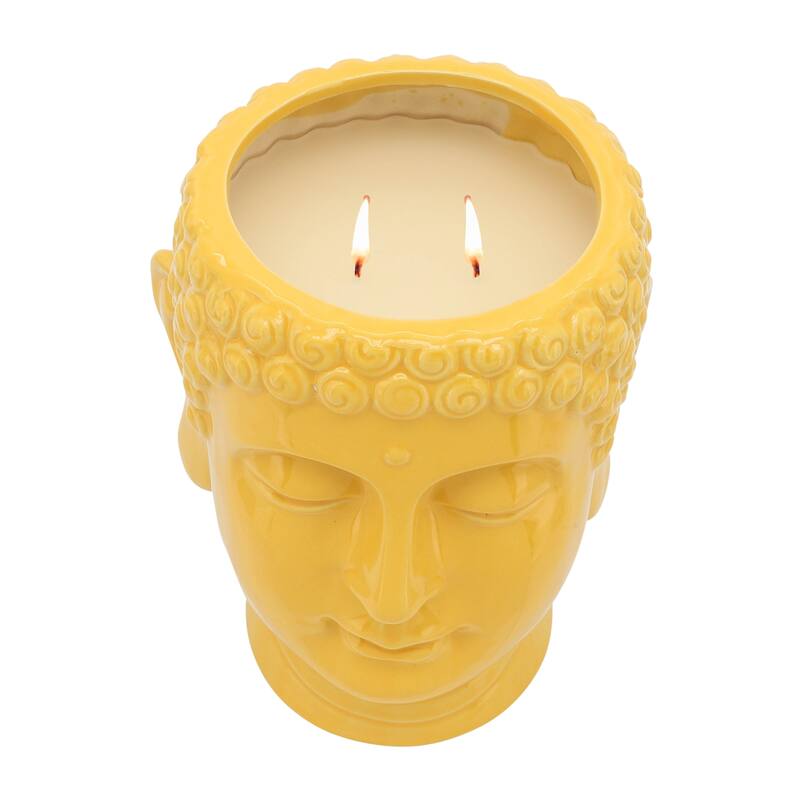 Set of Three Ceramic Buddha Citronella Nectarine-scented Candles Yellow, Blue, and Ivory 40oz - 7" x 7" x 9" - 7" x 7" x 9"