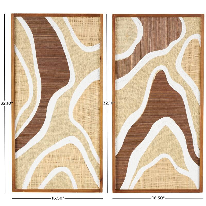 Wood Abstract Textured Wavy Home Wall Decor with White and Tan Accents - Set of 2 Brown - Roche River Decor