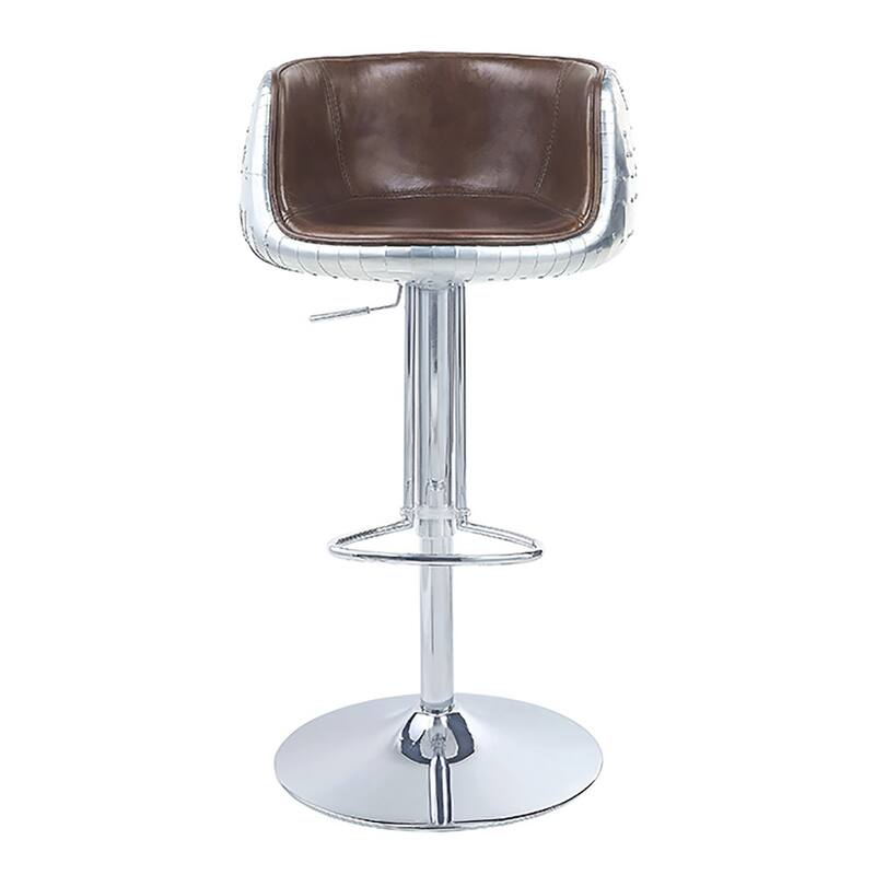 Bailee Vintage Brown and Aluminum Swivel Adjustable Stool