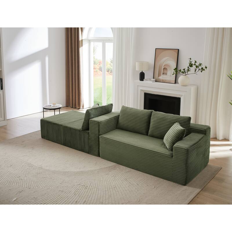 L-Shaped Modular Sectional Sofa with Chaise Lounge, Corduroy Cloud Boneless Couch with Deep Seat, Full-Compression 4 Seat Sofa