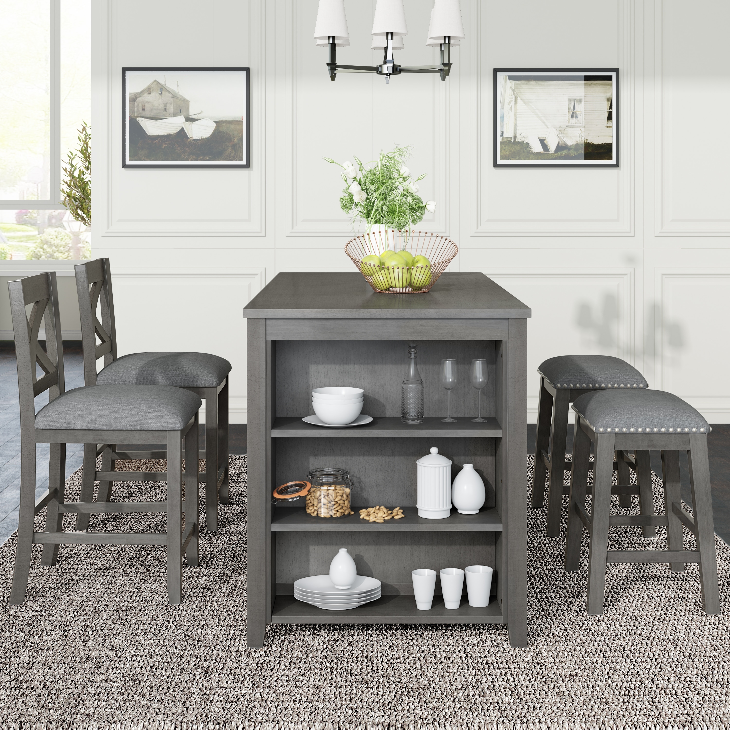 5-Piece Counter Height Rustic Farmhouse Dining Table Set with