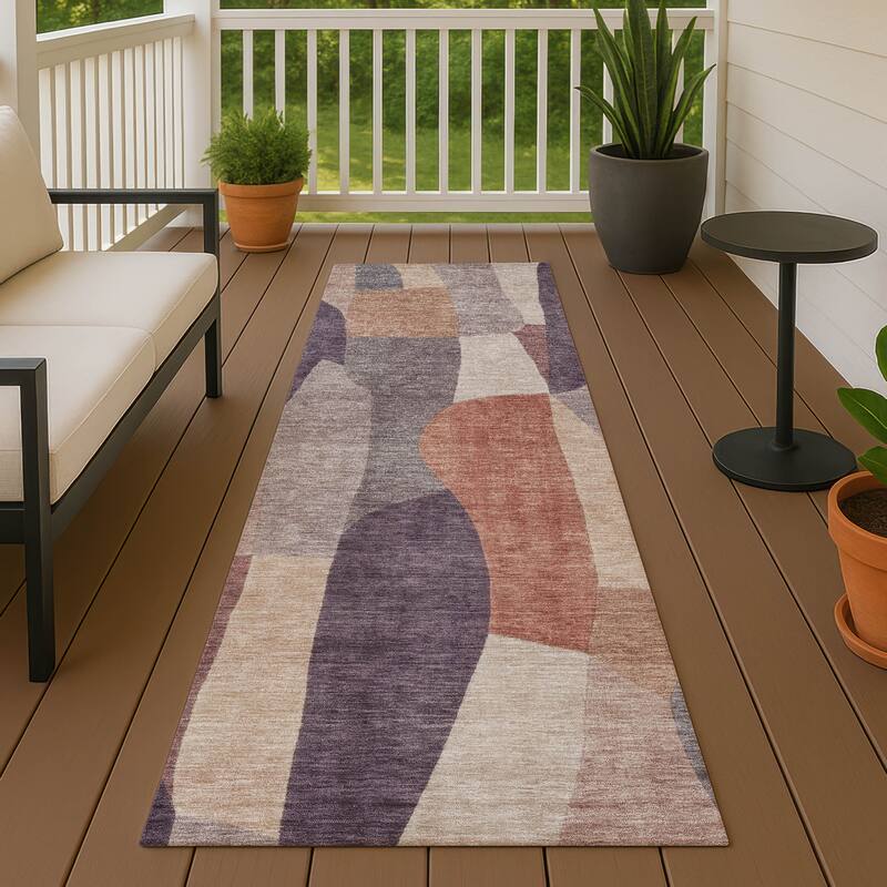 Machine Washable Indoor/ Outdoor Contemporary Layers Chantille Rug - Plum - 2'3" x 7'6"
