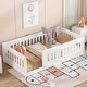 preview thumbnail 85 of 94, White Bed Frame Montessori Bed Twin Size Toddler Floor Bed with Guardrails and Door for Children Boys Girls Kids Playroom White Baffle with Slats - Twin