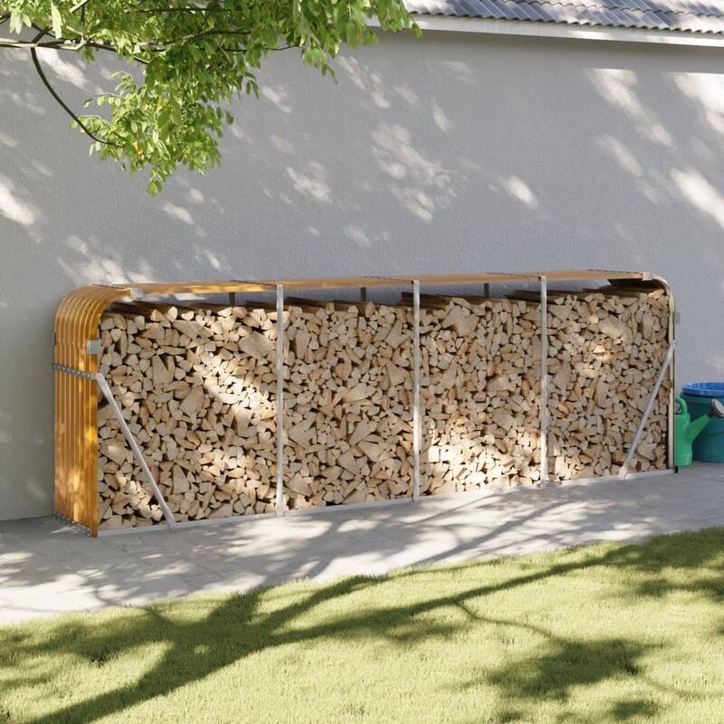 vidaXL Log Holder Outdoor Indoor Storage Firewood Rack Stand Galvanized Steel - 118.1" x 17.7" x 39.4" - Light brown