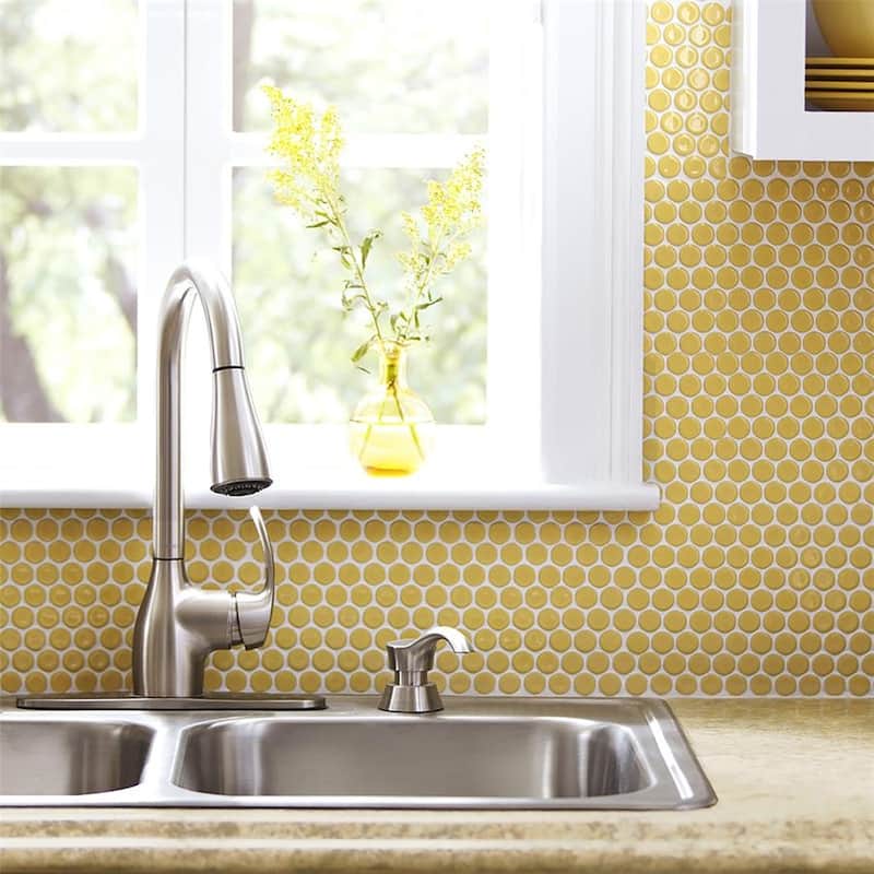 Merola Tile Hudson Penny Round Vintage Yellow 11-7/8 x 12-5/8 Porcelain Mosaic Tile