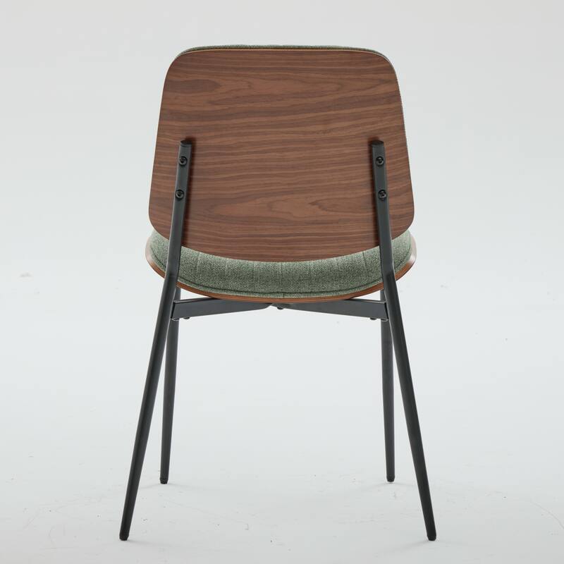 Dining Chairs Set of 2 Mid Century Modern Retro Linen Chair with Walnut Bentwood Back Upholstered Seat Metal Legs