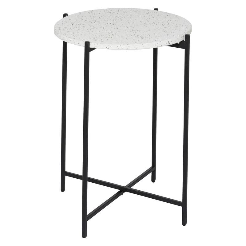 Terrazzo Stone Accent Table with Black Metal X-Stand - White - Roche River Decor - White