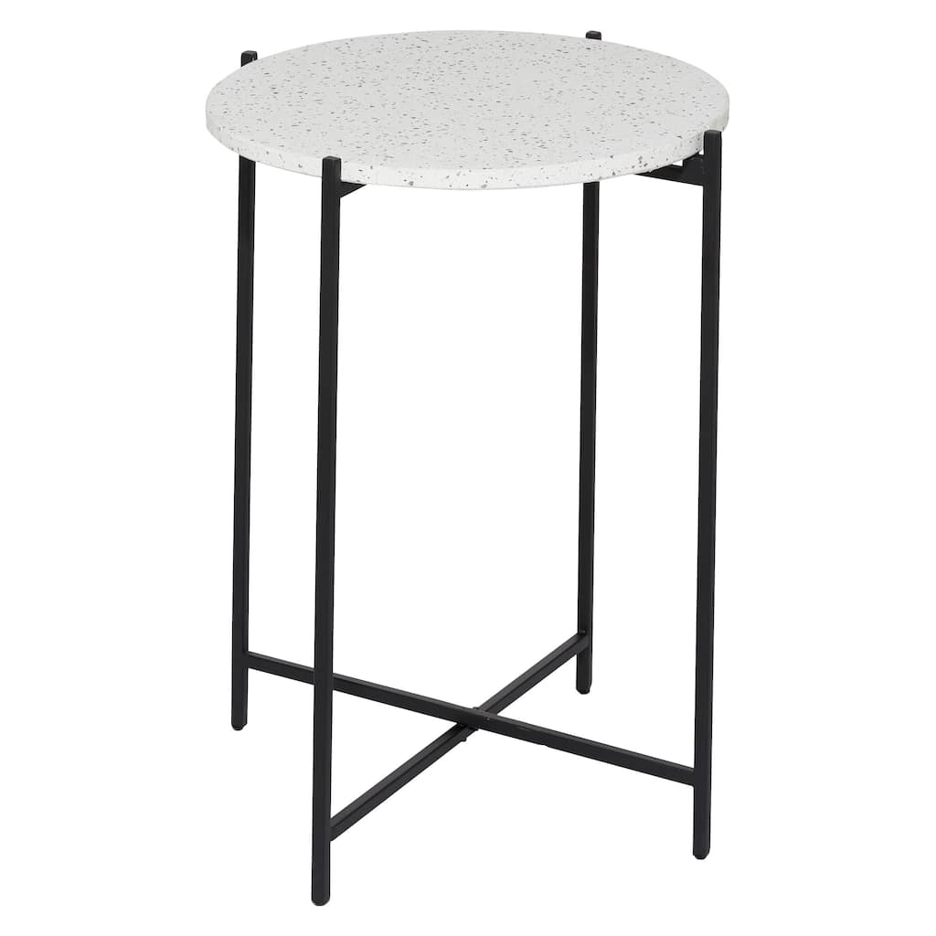 Terrazzo Stone Accent Table with Black Metal X-Stand - White - Roche River Decor