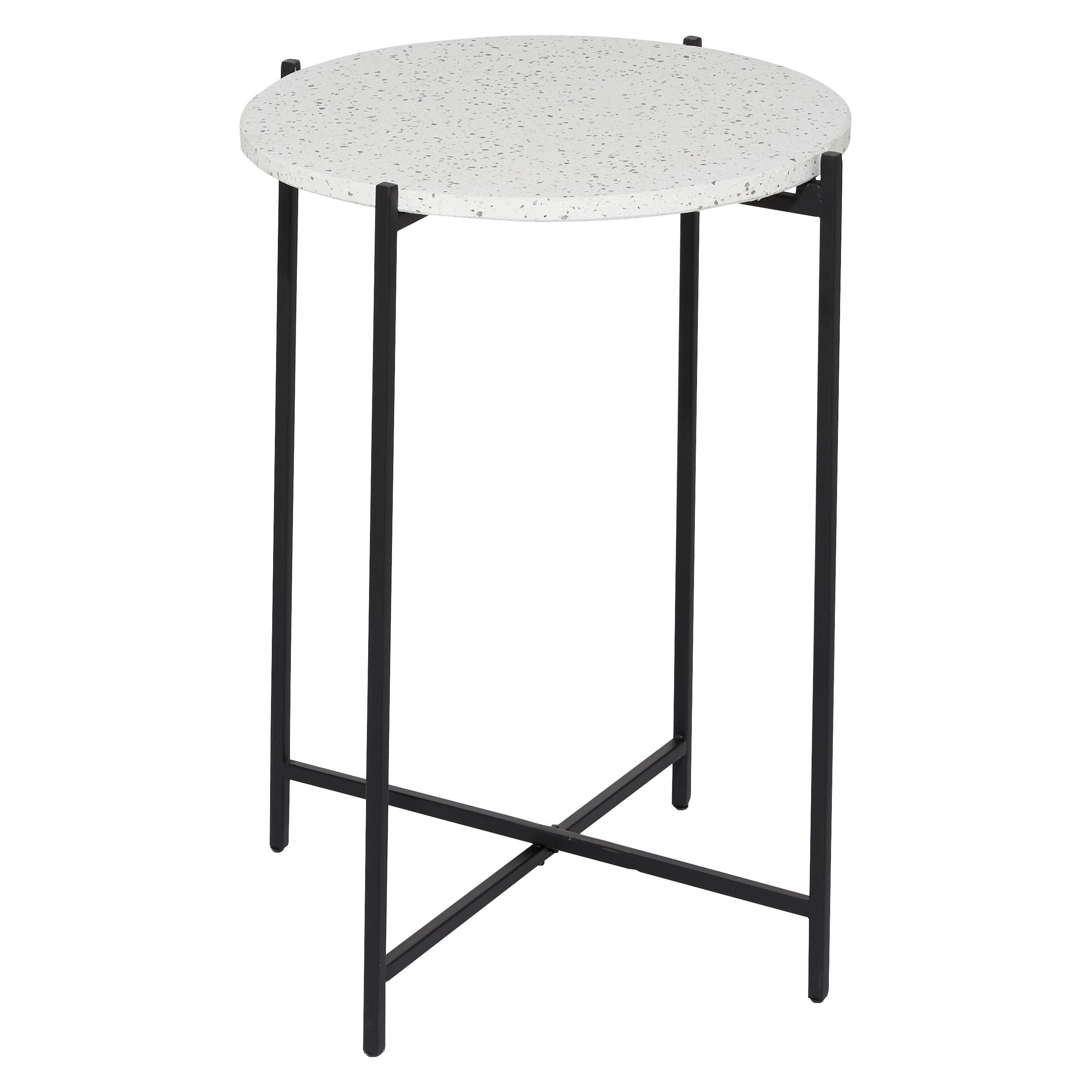 Roche River Decor - Terrazzo Stone Accent Table with Black Metal X-Stand - White