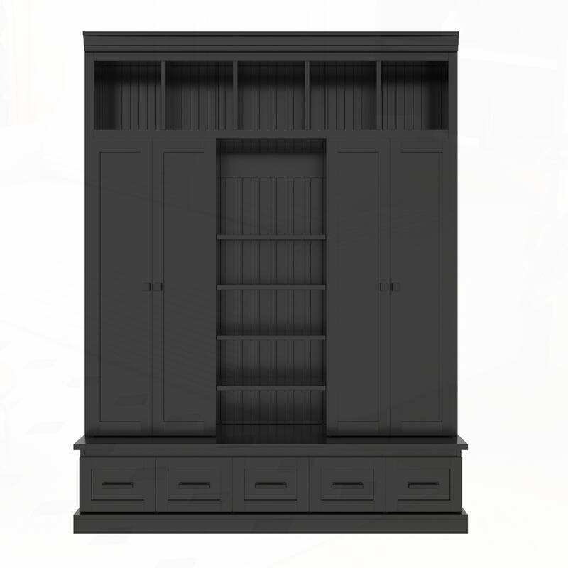 Entryway Storage Organizer Hall Tree with Bench and 5 Storage Cubbies