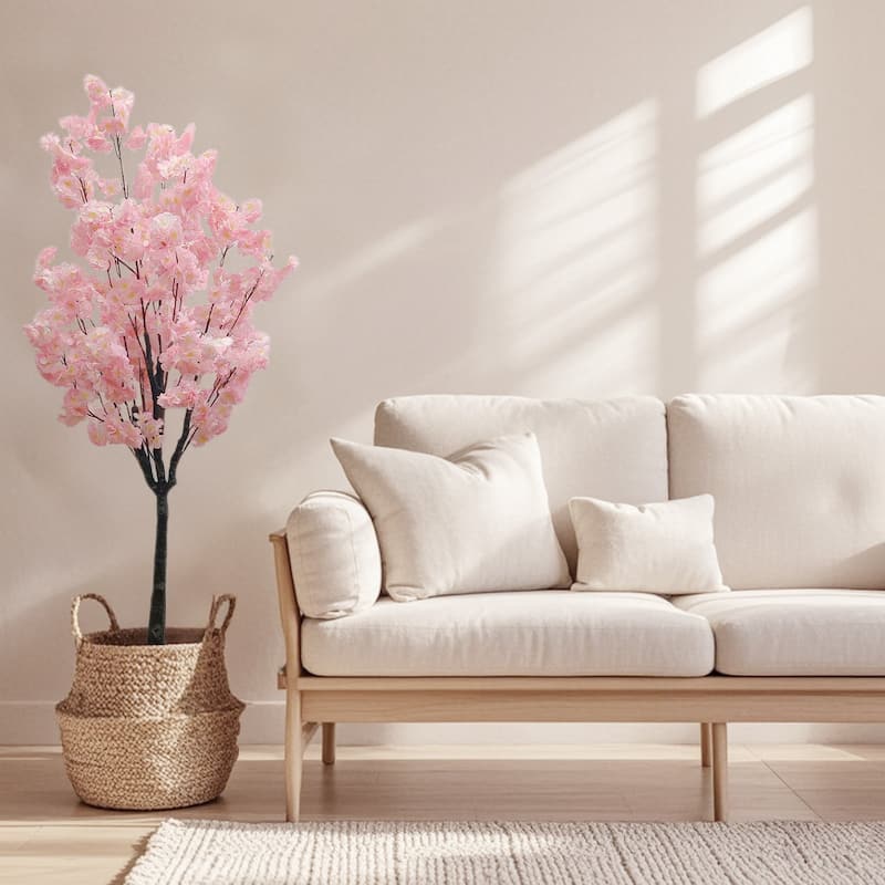 Artificial Pink Fake Flower Tree, Cherry Blossom Tree for Home Office Decor