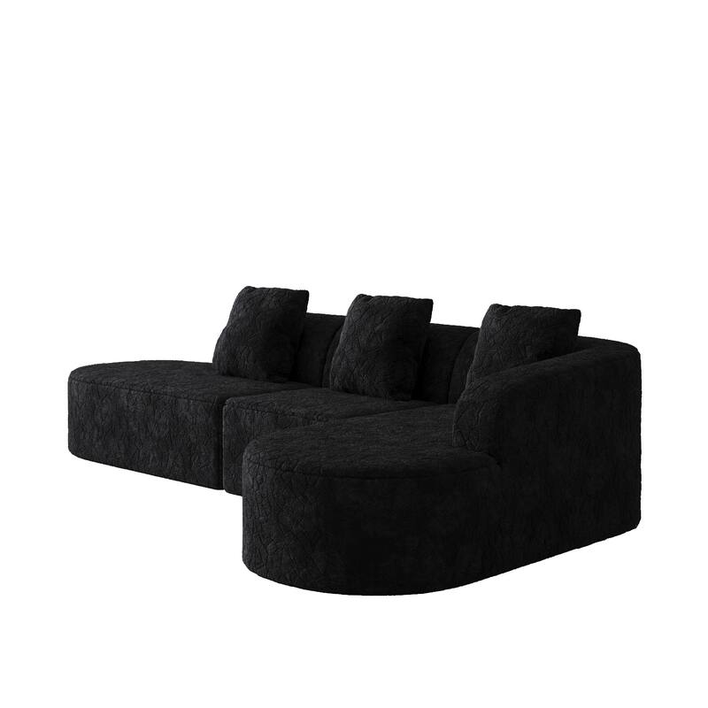 Curved Modular Sofa with Chaise Lounge, Full Compression Upholstered Boneless Sofa, Corner 3 Seater Sofa with 3 Pillows