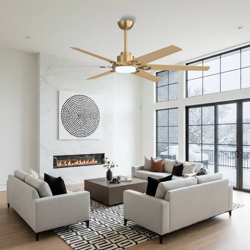 MLiAN 64 in. 6 Playwood Blade Dc Motor Indoor Downrod Gray Standard Ceiling Fan with Remote Integrated LED - 64''