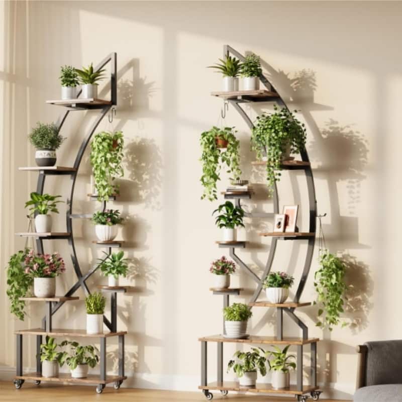 Plant Stand Indoor With Grow Lights, 6 Tiered Metal Plant Shelf With Wheels