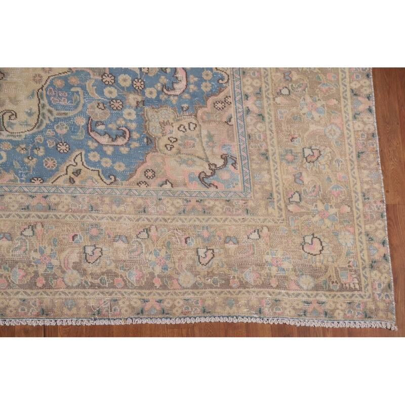 Hand Knotted Oriental 100% Wool Carpet Traditional Floral Yellow & Gold Mashad Area Rug - 11' 11'' X 9' 5''