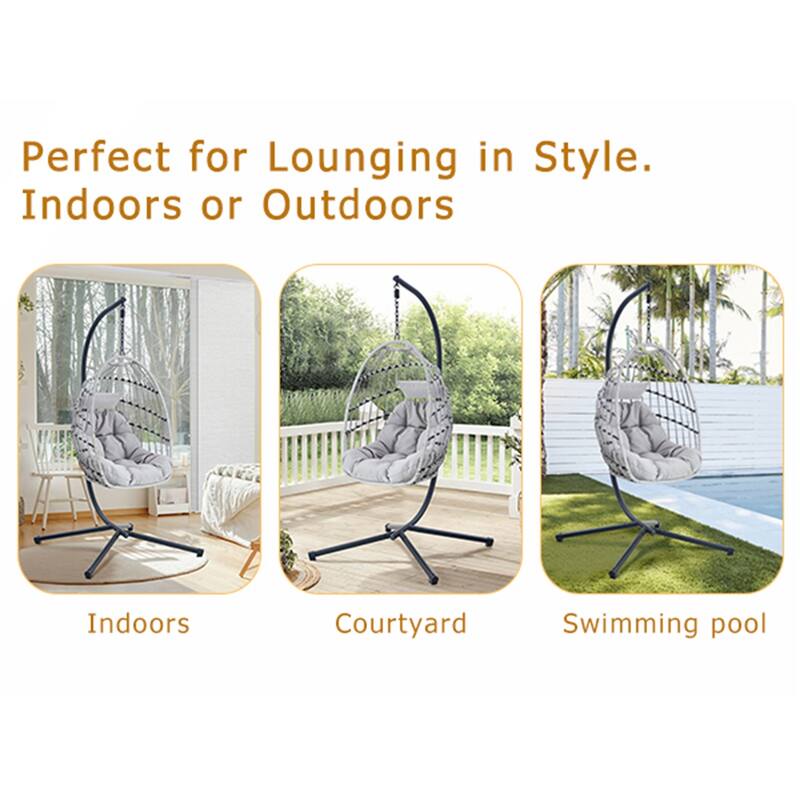 Heavy-Duty Iron Hanging Chair with Wicker Weave for Indoor/Outdoor Comfort