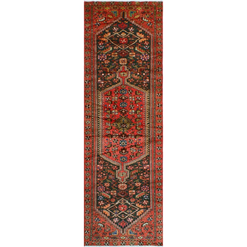 Fine Vintage Distressed Ruth Charcoal/Red Runner - 3'0" x 9'10"