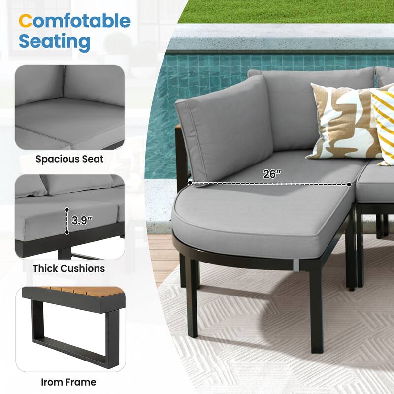 Modular Outdoor Sofa Set with Coffee Table, Ottoman & Cushions
