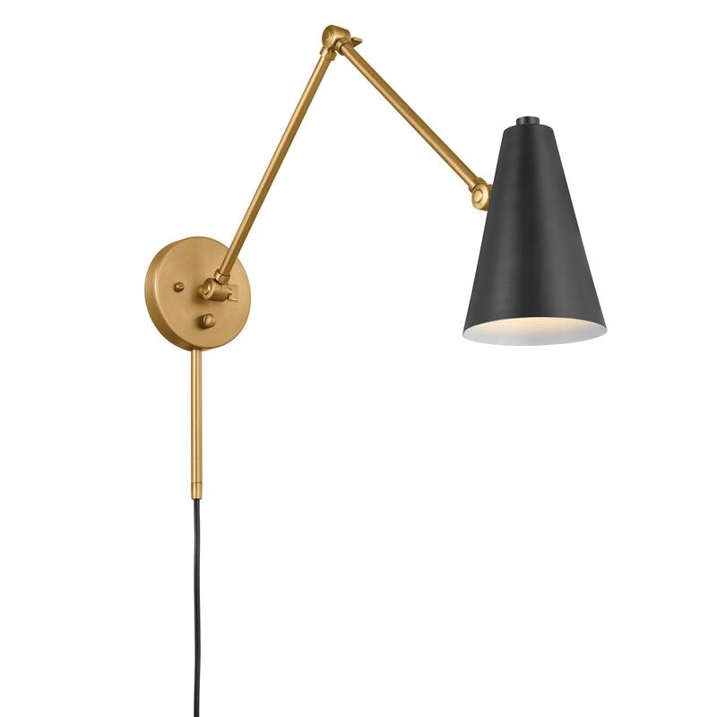 Sylvia 32.5 in. 1-Light Black and Natural Brass Wall Sconce