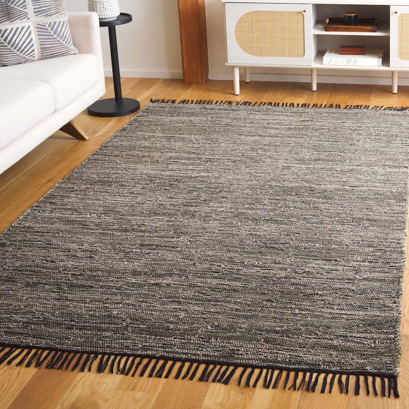 SAFAVIEH Hand-Woven Rag Marnita Roely Modern & Contemporary Cotton - 6' x 6' Square - Dark Green/Black