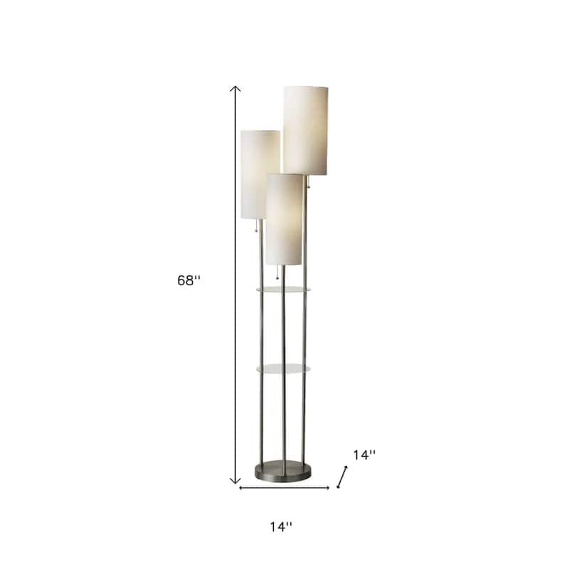 68" Tall Brushed Silver Floor Lamp with 3 Linen Shades and Pull Chains Switch Type for Modern Home Decor - 68”H x 14”W x 14”D