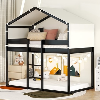 Twin Over Twin Bunk Bed with Tent and Fun Design