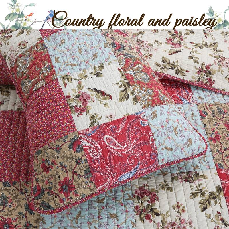 Cozy Line Rosemond 3-piece Reversible Floral Patchwork Quilt Bedding Set