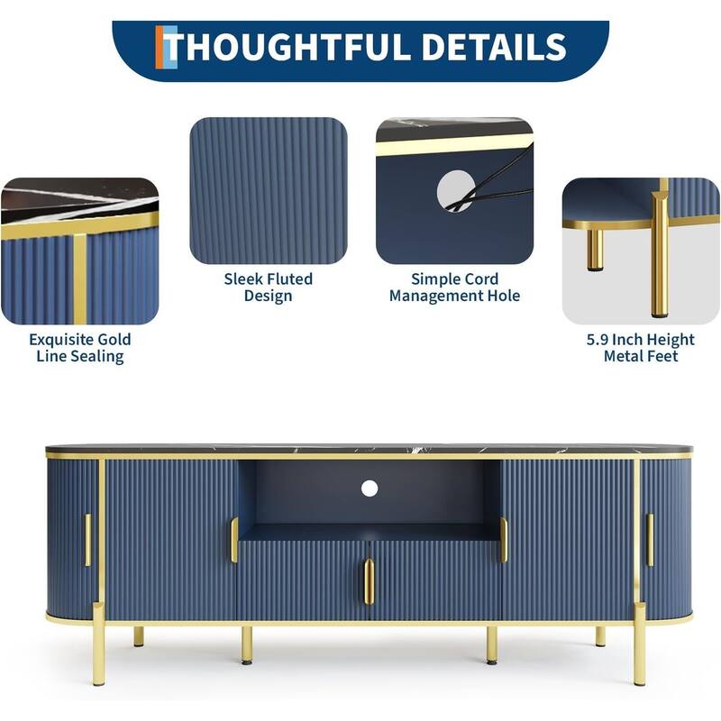 Fluted TV Stand, with Faux Marble Top