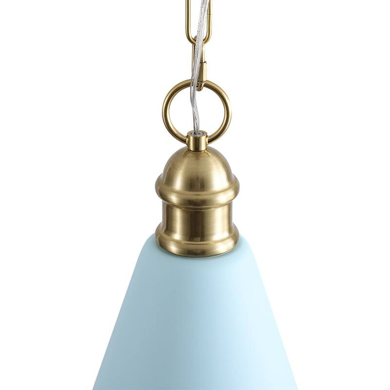 Scandinavian Aged Brass Light Blue Iron Conical Pendant Light