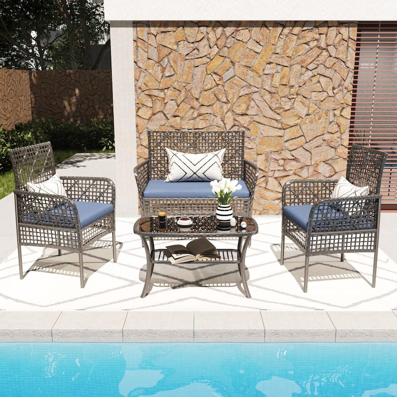 4 Pieces Outdoor Patio Furniture Set - Blue
