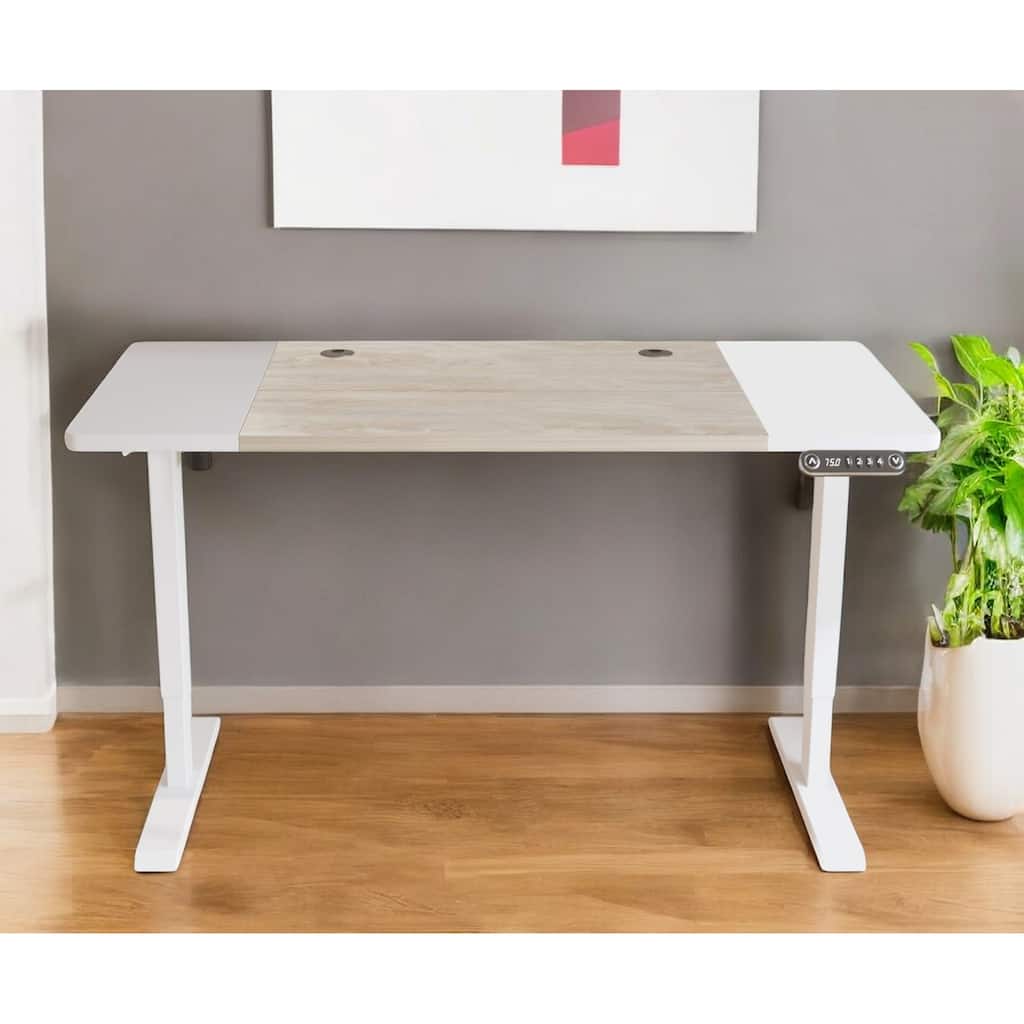 HomeRoots Adjustable Natural and White Wood and Stainless Steel Rolling Computer Desk