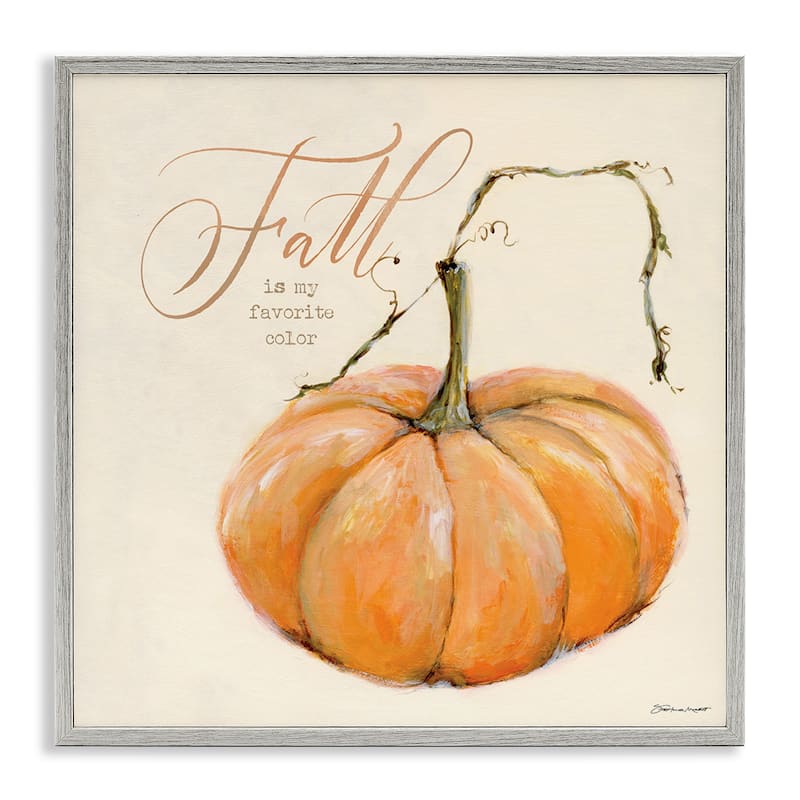 Stupell Fall Is My Favorite Color Orange Pumpkin Seasonal Word Design,12 x 12, Framed Wall Art - 12 x 12 - Grey
