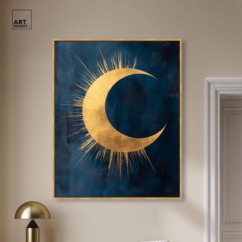 Gold Moon on Indigo Canvas by Art Remedy