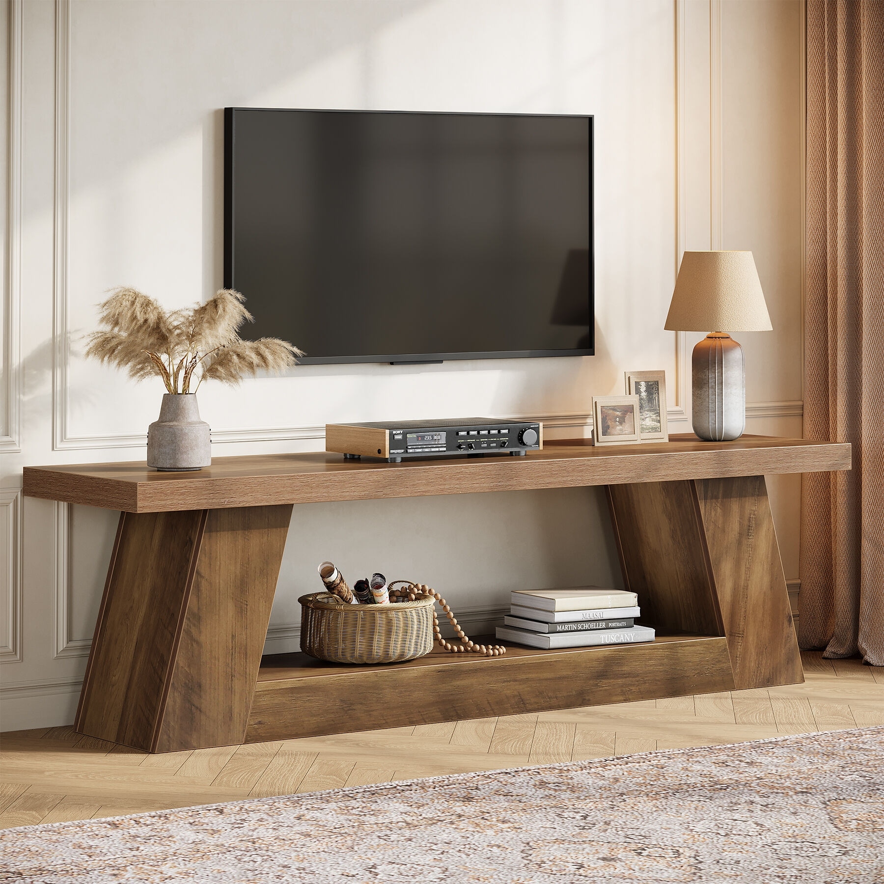 63" TV Stand for 55/60/65/75-Inch TVs, Rustic Media TV Console