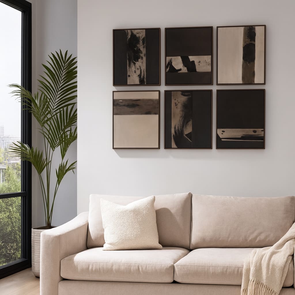 Contemporary Wall Art Paintings with Neutral Designs Set of 6 - Brown, 20"