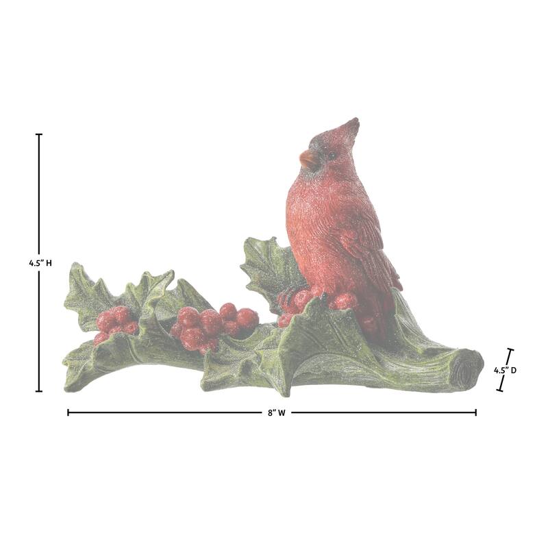 8" Resin Cardinal Holly Branch
