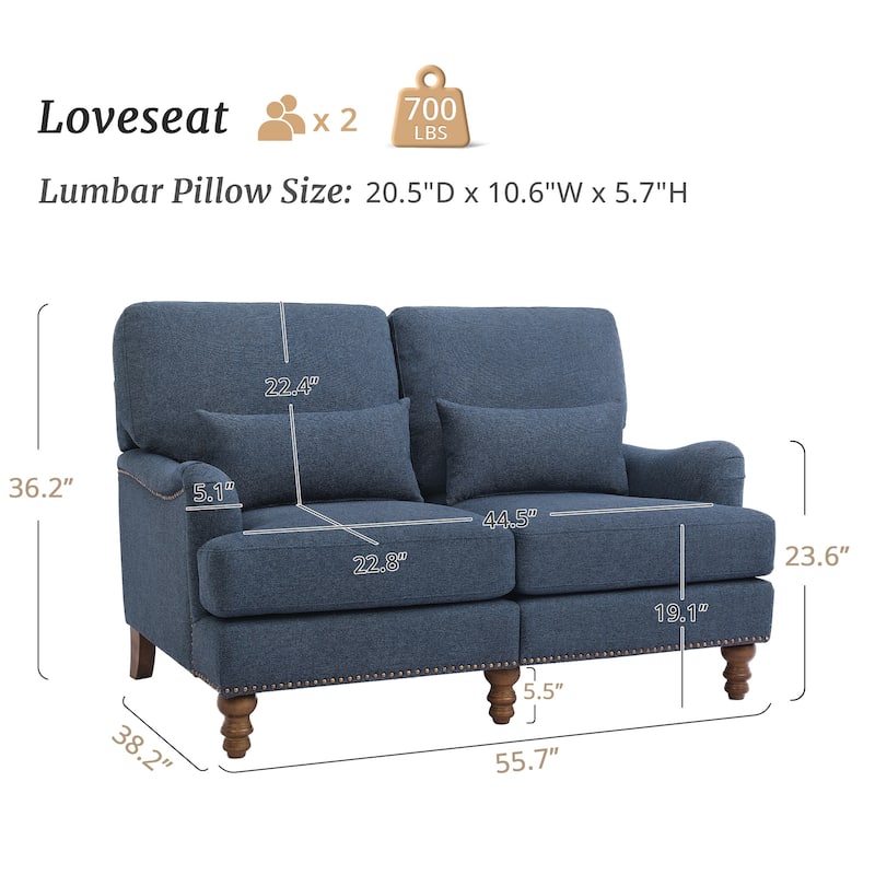 Modern Upholstered 2-Seater Sofa with Solid Wood Legs for Living Room