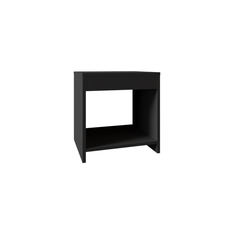 Compact Black Night Table with Spacious Shelf, Durable Engineered Wood, and Modern Design for Bedroom