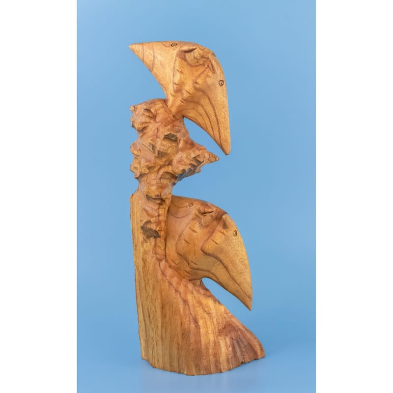 Wooden Hand Carved Two Stingray on Coral Statue Sculpture Wood Home Decor Accent Figurine Handcrafted Handmade Seaside Tropic - 16" tall x 6" wide x 3" deep