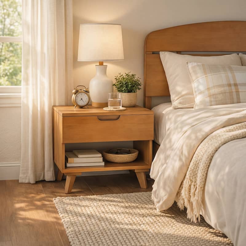 Christopher Knight Home - 23.9"W Mid-Century Nightstand with Solid Rubber Wood Legs