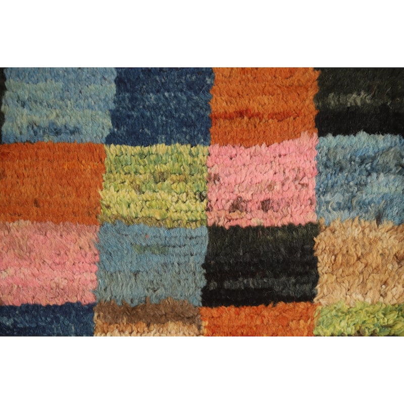 Checkered Muli-Color Moroccan Oriental Area Rug Handmade Wool Carpet - 6'0" x 7'10"